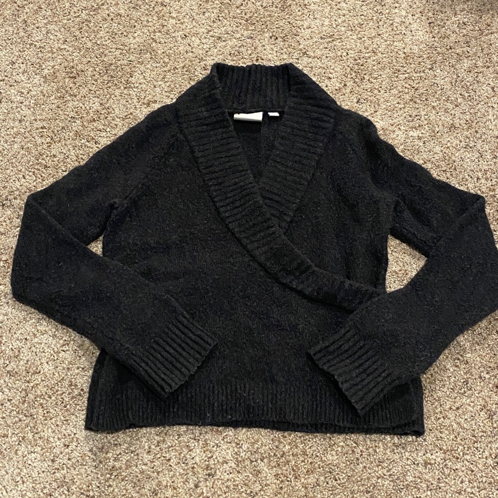 Anthropologie Dark Grey Faux Wrap Sweater - XS